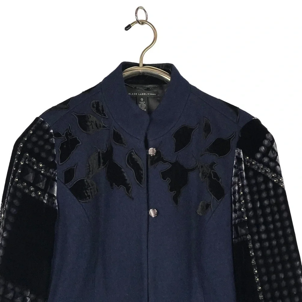 CHICOS BLACK LABEL BROCADE STUDDED VELVET WOOL BLEND 2 BUTTON JACKET
